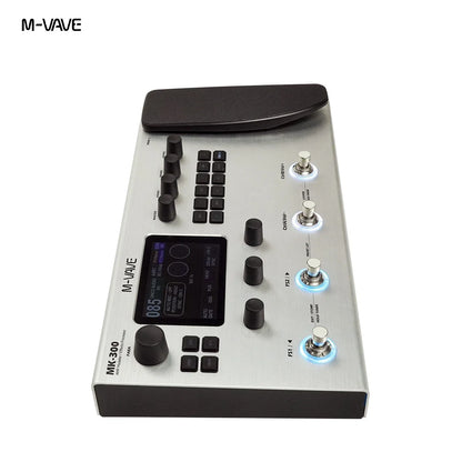 M-vave mk-300 guitar multi-effect processor with silver metal body blue led rings rechargeable effect pedal120amp