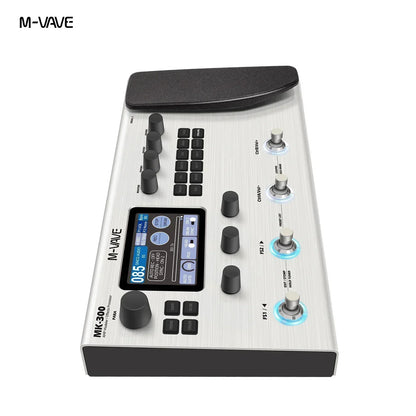 Silver m-vave mk-300 midi controller with black knobs buttons touchscreen featuring 150s looper and 120amp 10h battery