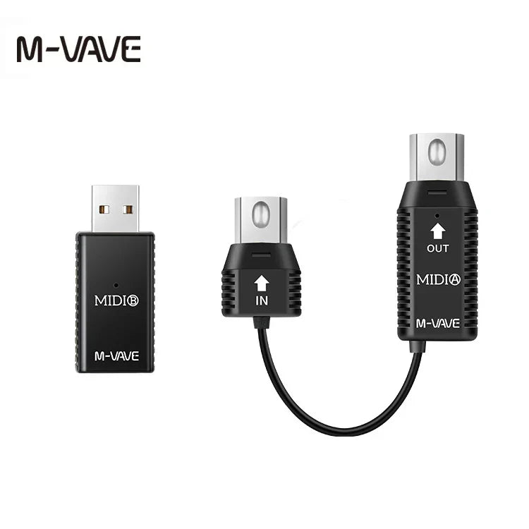 Black ms1 midi adapter with textured sides and silver din usb interface for piano keyboard to midi device connecto