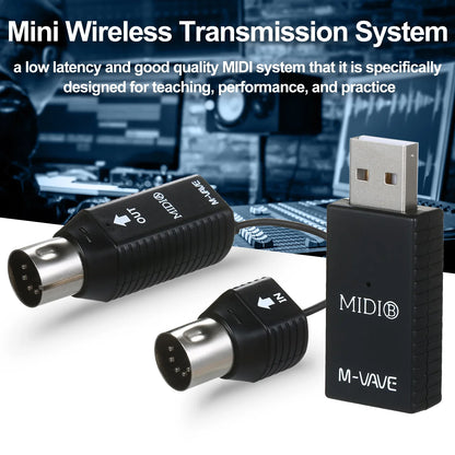 Black ms1 mini wireless midi wireless adapter with usb and midi connectors for low latency wireless adapter plug use