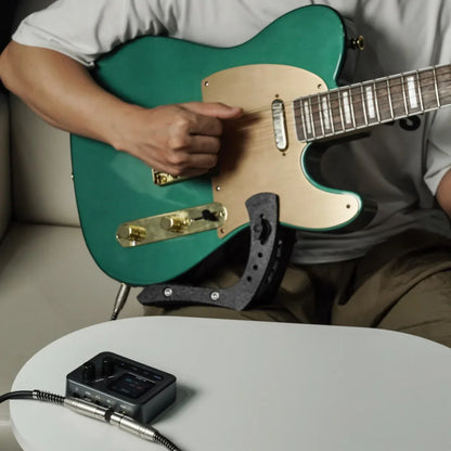 Teal and natural wood finish electric guitar with gold hardware shown with m-vave pocket amp 1.54 inch hd screen multi-effects processor