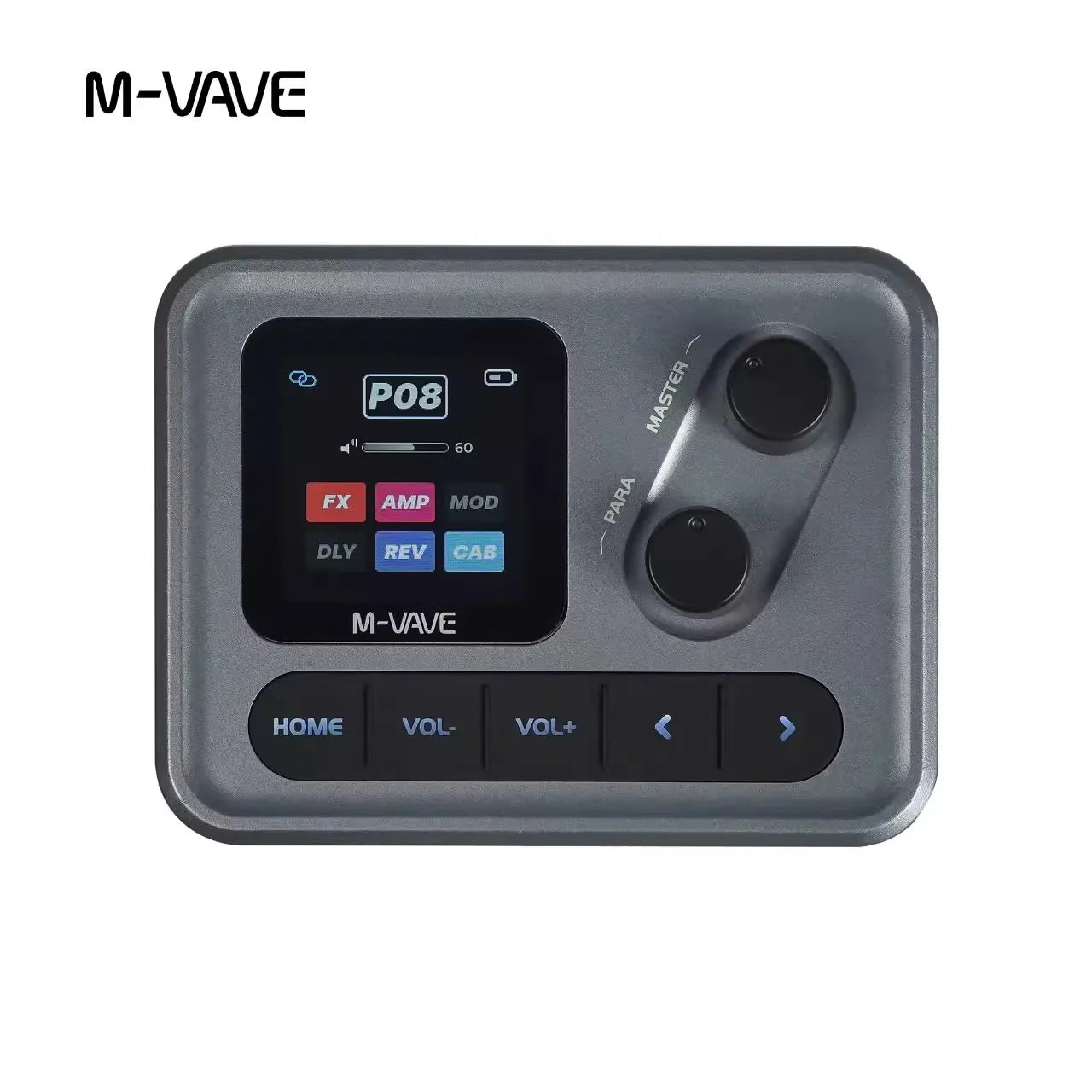 M-vave pocket amp portable guitar effects pedal with matte gray chassis and black touchscreen for multi-effects control