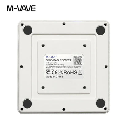 White rectangular m-vave sk-16 smc-pad wireless midi controller with pad usb-c interface and certification label