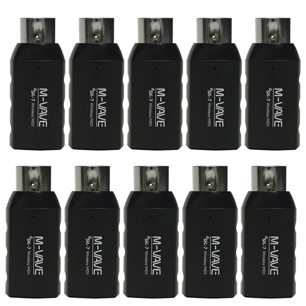 Black m-vave sk7 midi adapter wireless with metallic connectors receiver transmitter rechargeable for midi devices