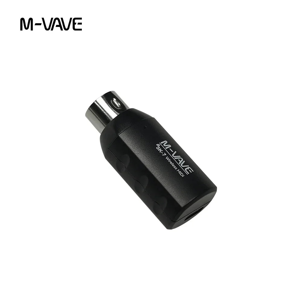 Black m-vave 2.4ghz midi adapter wireless receiver transmitter rechargeable with metallic connector and textured grip surface
