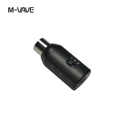Black m-vave midi adapter wireless with metallic input jack and on/off switch receiver transmitter rechargeable system