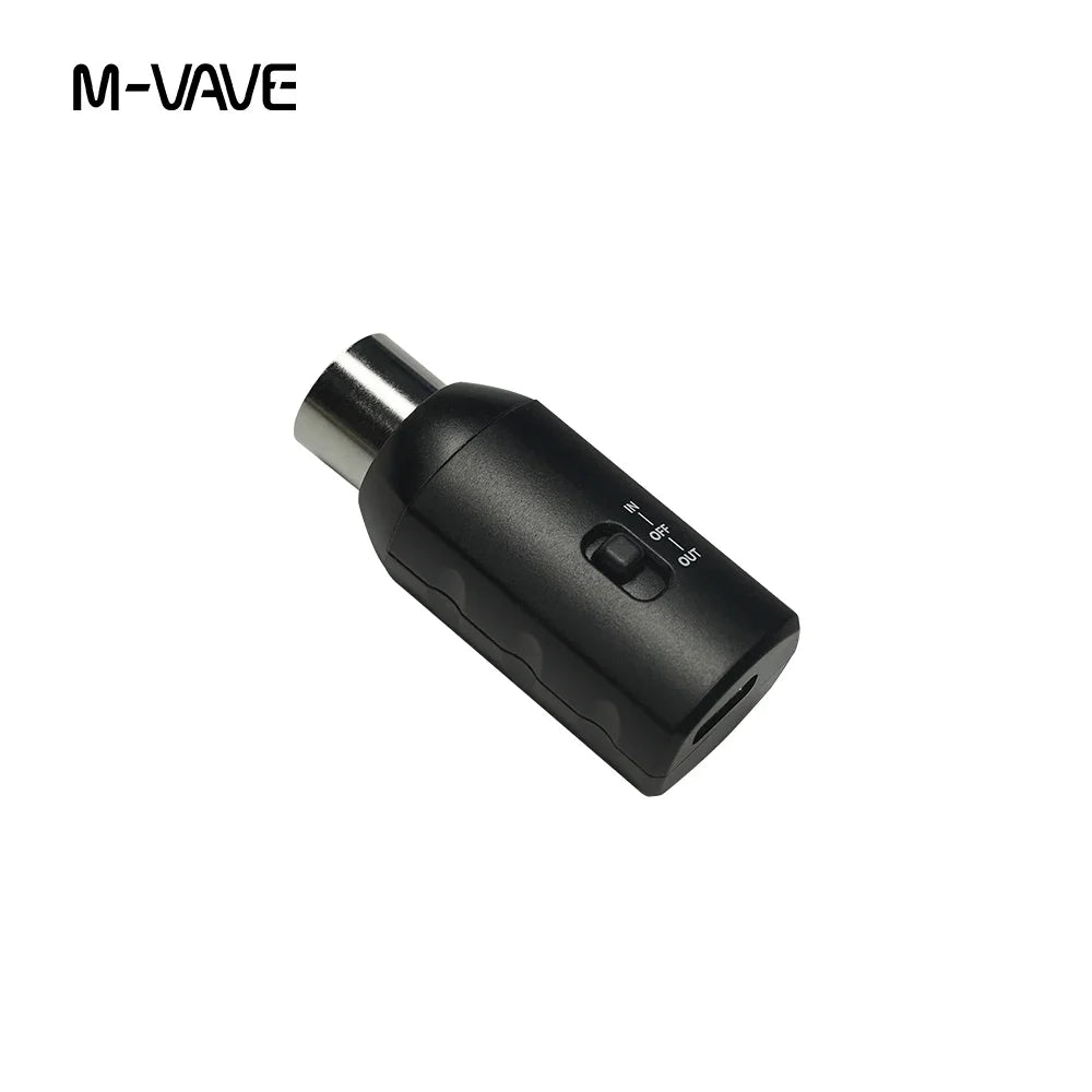 Black m-vave midi adapter mini with metallic xlr input and inline switch for wireless midi sk7 midi adapter system