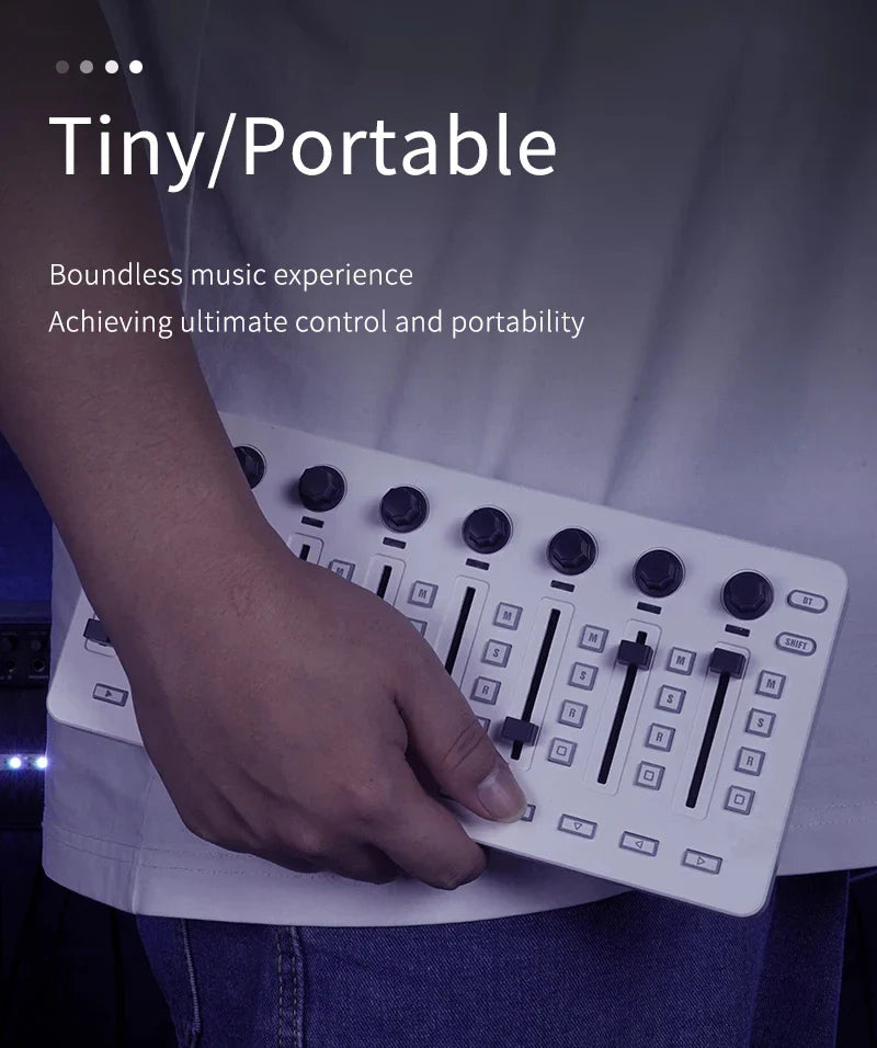 White m-vave smc-mixer wireless midi controller with 43 buttons 8 faders and 8 black knobs for daws