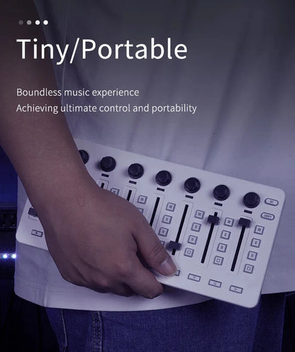White m-vave smc-mixer wireless midi controller with 43 buttons 8 faders and 8 black knobs for daws