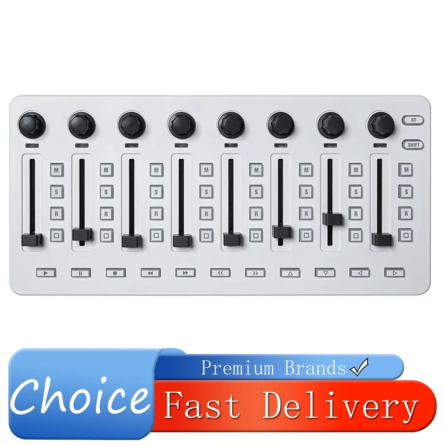White m-vave smc-mixer wireless audio mixing console with black knobs and console bt connection for midi control
