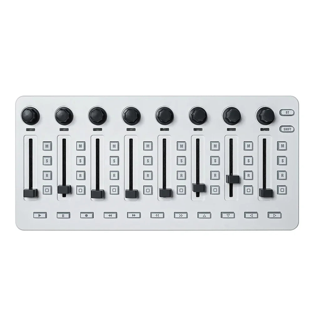 White audio mixing console with black knobs and sliders for m-vave smc-mixer wireless midi controller console bt connection