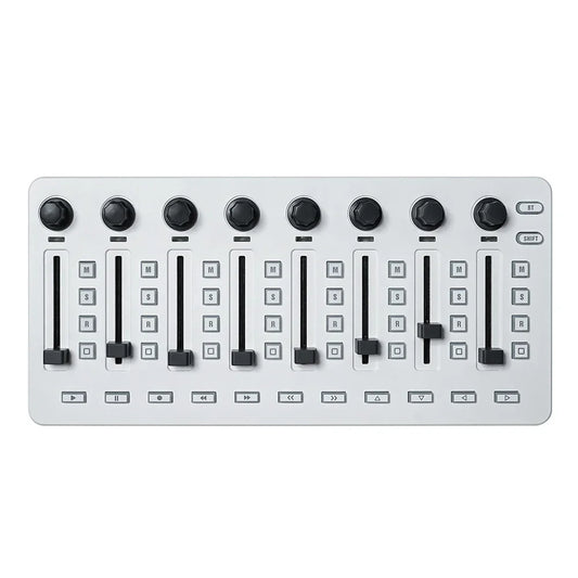 White audio mixing console with black knobs and sliders for m-vave smc-mixer wireless midi controller console bt connection