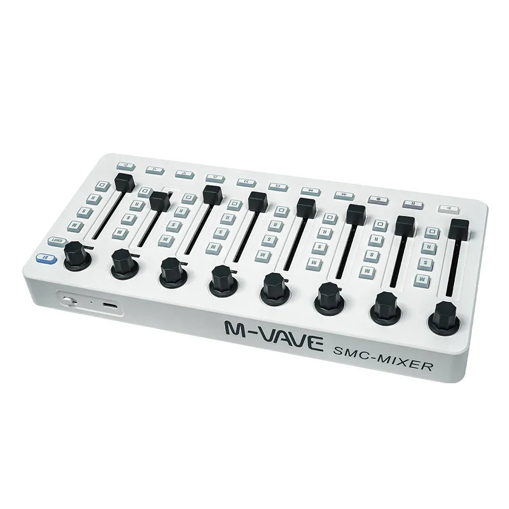 White m-vave smc-mixer wireless midi controller mixing console with black knobs usb controller mixer console bt connection
