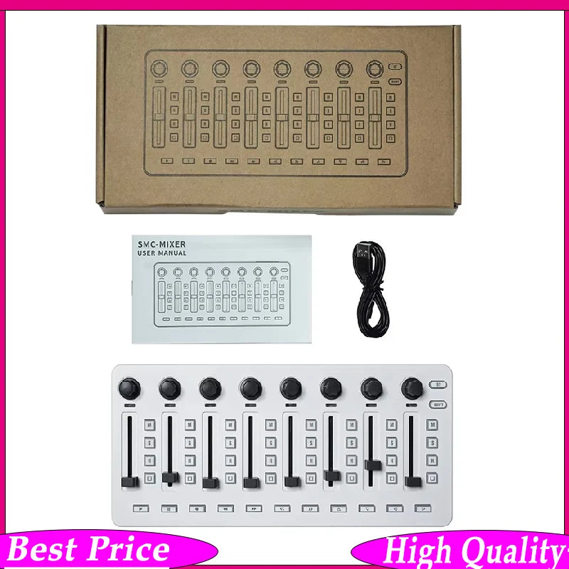 White smc-mixer audio mixer with black knobs and sliders usb controller mixer with console bt connection and wireless midi controller
