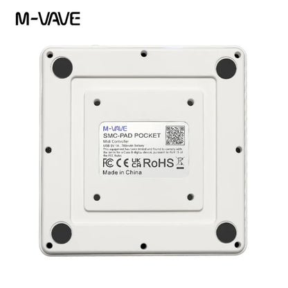 White rectangular m-vave smc-pad pocket wireless midi controller with 16 pads and black mounting holes at each corner
