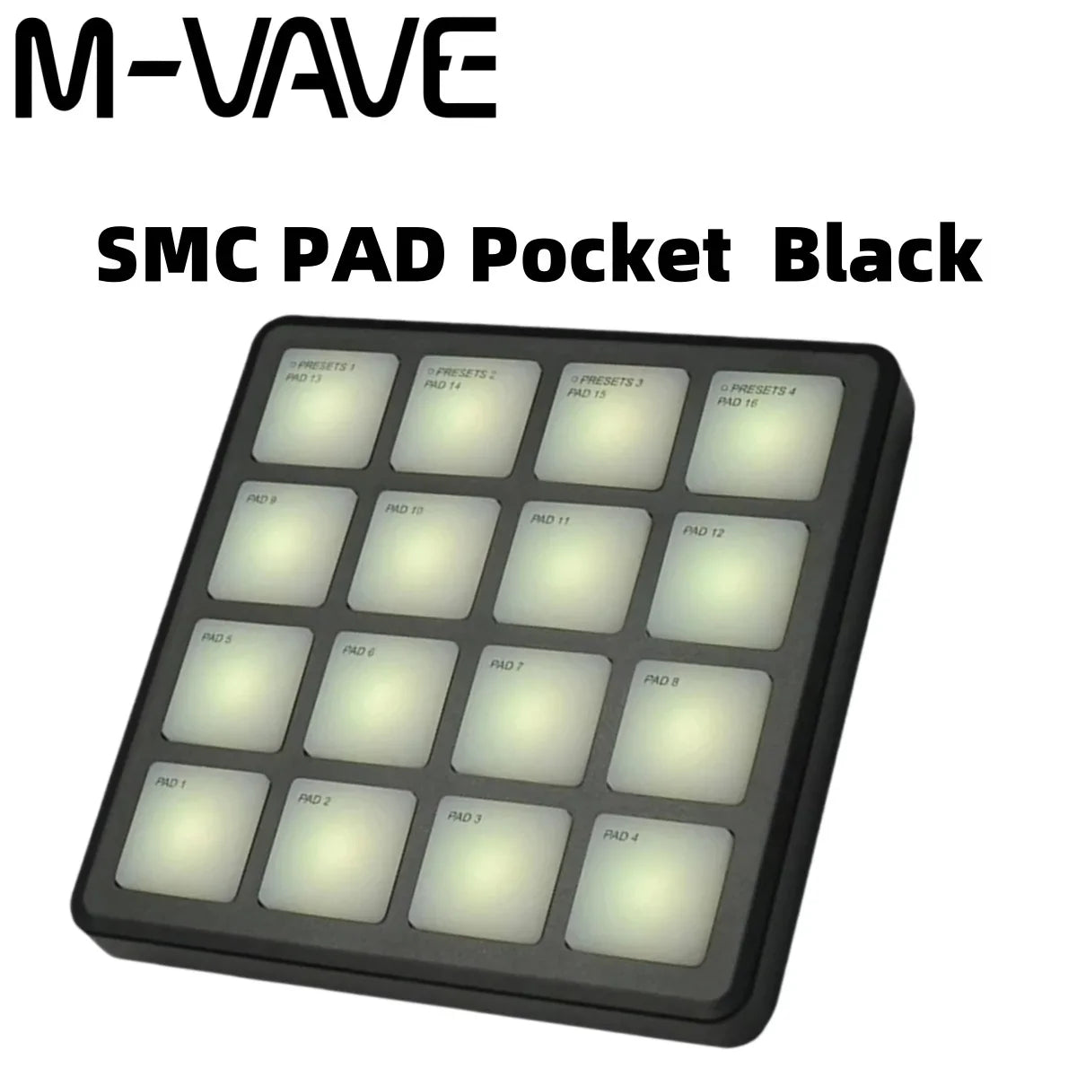 Black m-vave smc-pad pocket wireless midi pad with 16 rgb pads bluetooth for portable music production