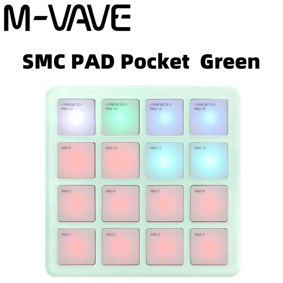 M-vave smc-pad pocket compact wireless midi pad with 16 rgb pads bluetooth in soft mint green for music production