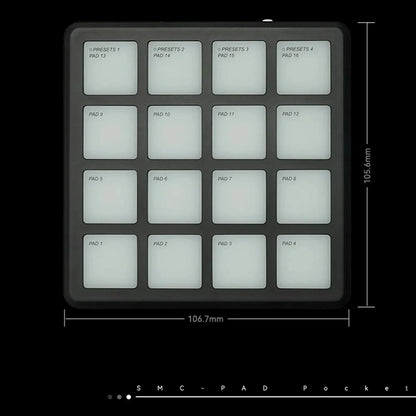 Black m-vave smc-pad pocket wireless midi pad with 16 illuminated rgb pads bluetooth and matte finish for music production