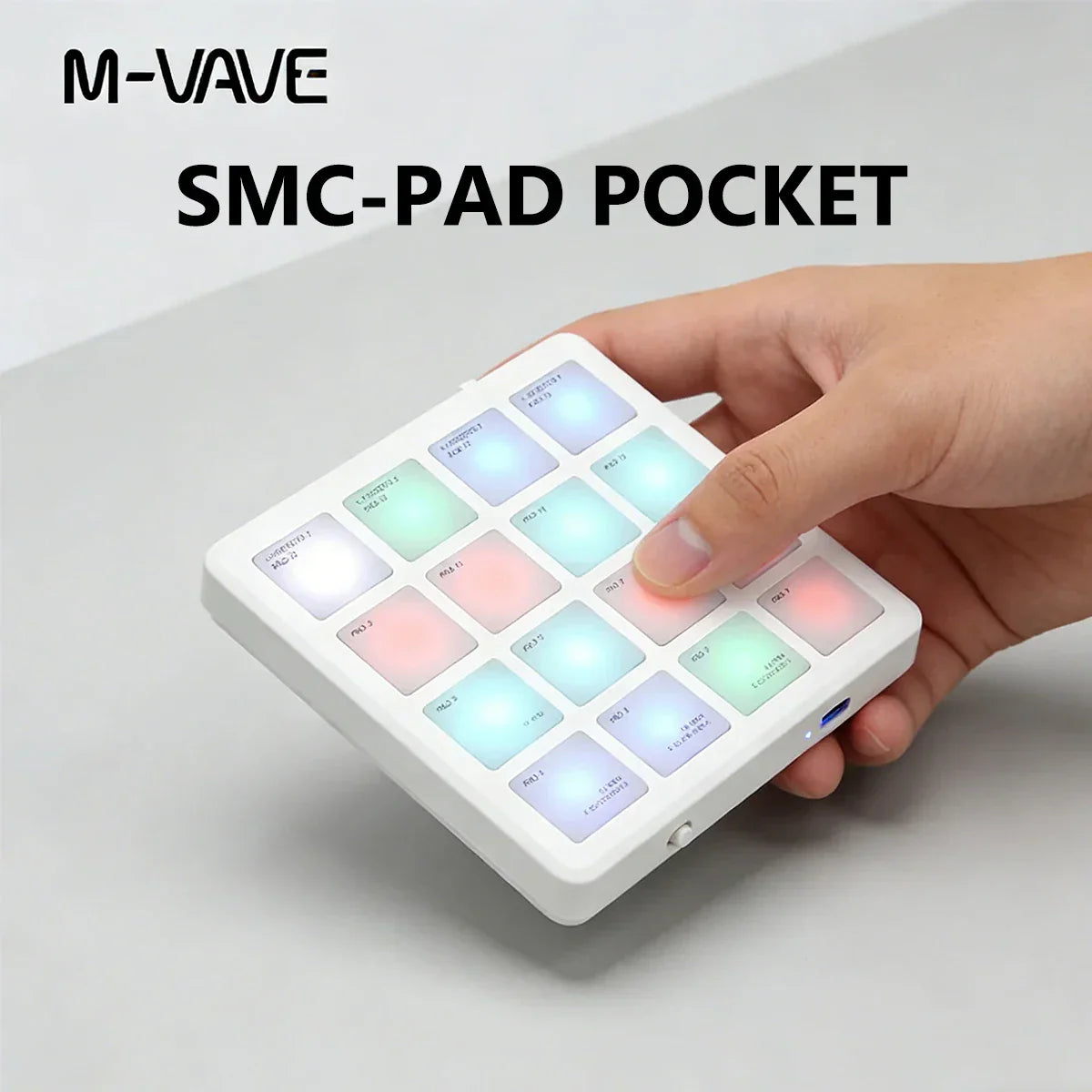 White m-vave smc-pad pocket wireless midi pad with illuminated rgb pads bluetooth and usb port for music production