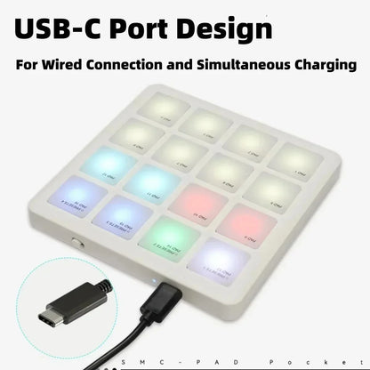White usb-c port m-vave smc-pad pocket wireless midi pad controller with illuminated rgb pads bluetooth and charging