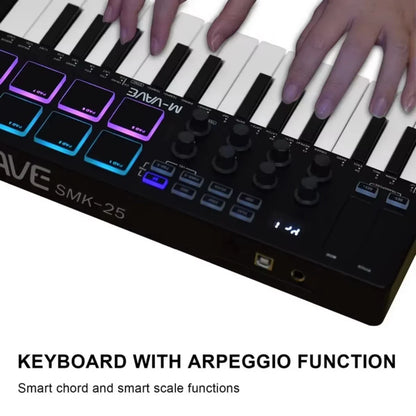 Black midi drum smk-25 ii keyboard with rgb drum pads and music production software for professional use