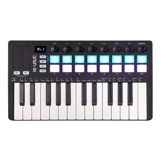Black m-audio m-vave smk-25 ii midi controller keyboard with 25 keys rgb drum pads and knobs midi controller features