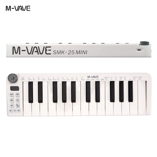 White m-vave smk-25 ii midi pad controller keyboard with 25 black keys and compact sleek design for music production