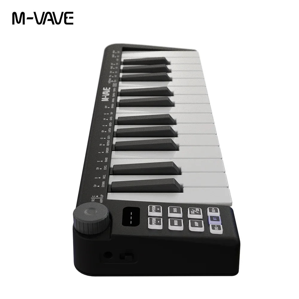 Black m-vave smk-25mini 25-key rechargeable mini portable usb keyboard instrument with control knobs and function buttons