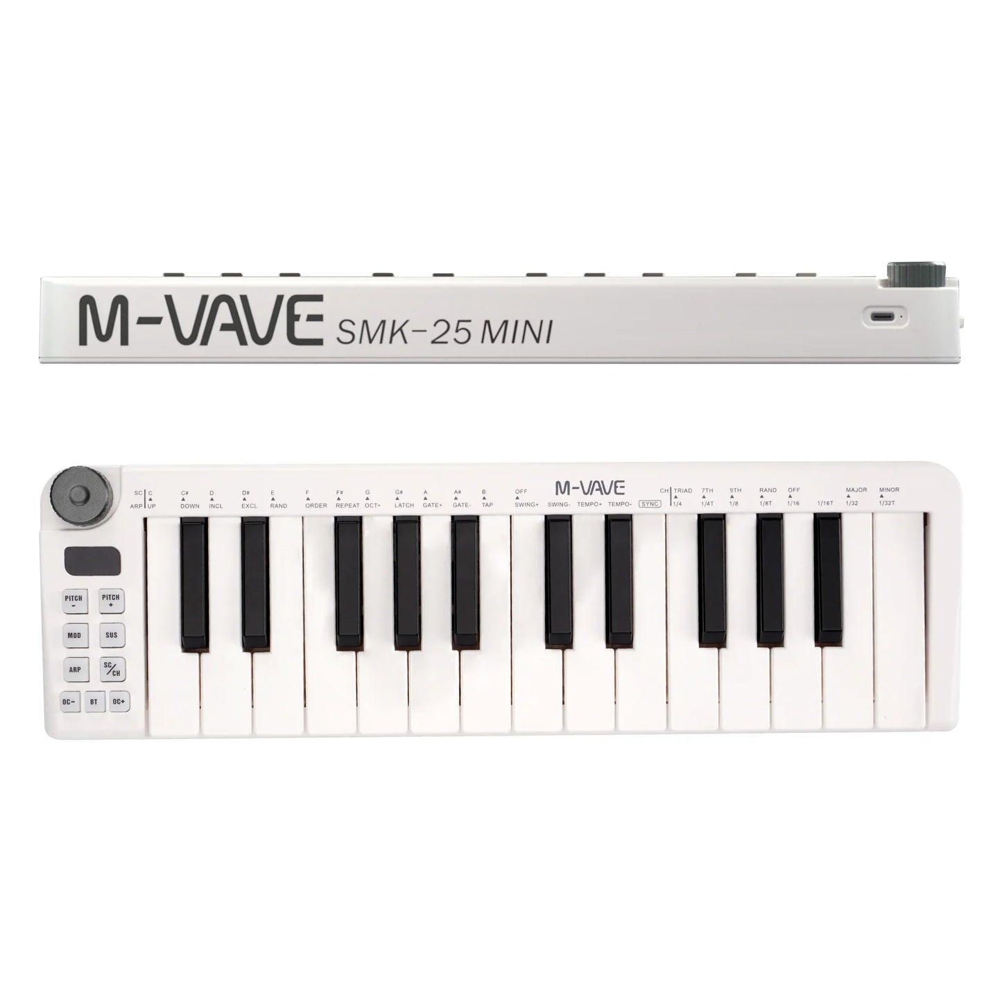 White m-wave smk-25 mini portable usb midi keyboard rechargeable 25-key control keyboard instrument with black keys