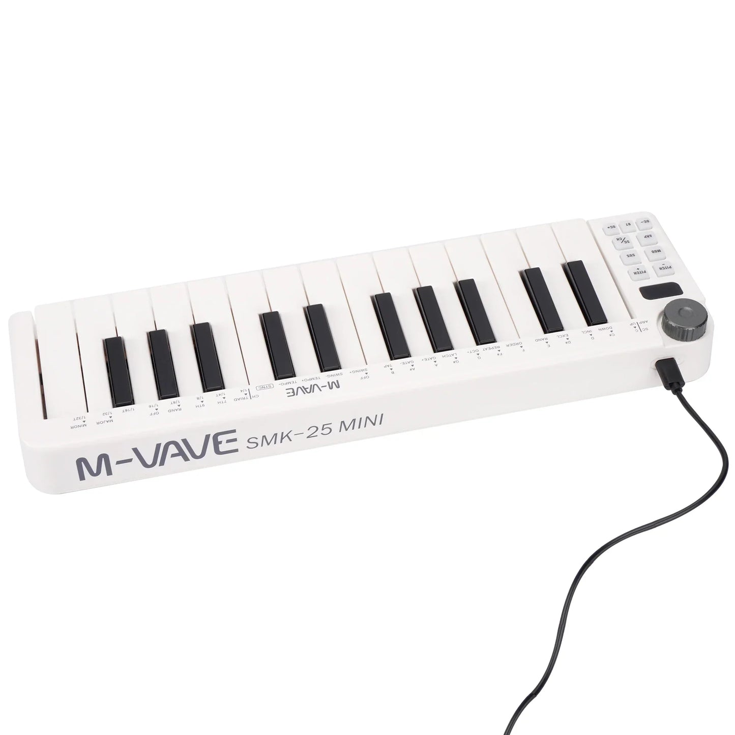 White m-vave smk-25 mini portable usb midi keyboard rechargeable control keyboard instrument with black keys and buttons