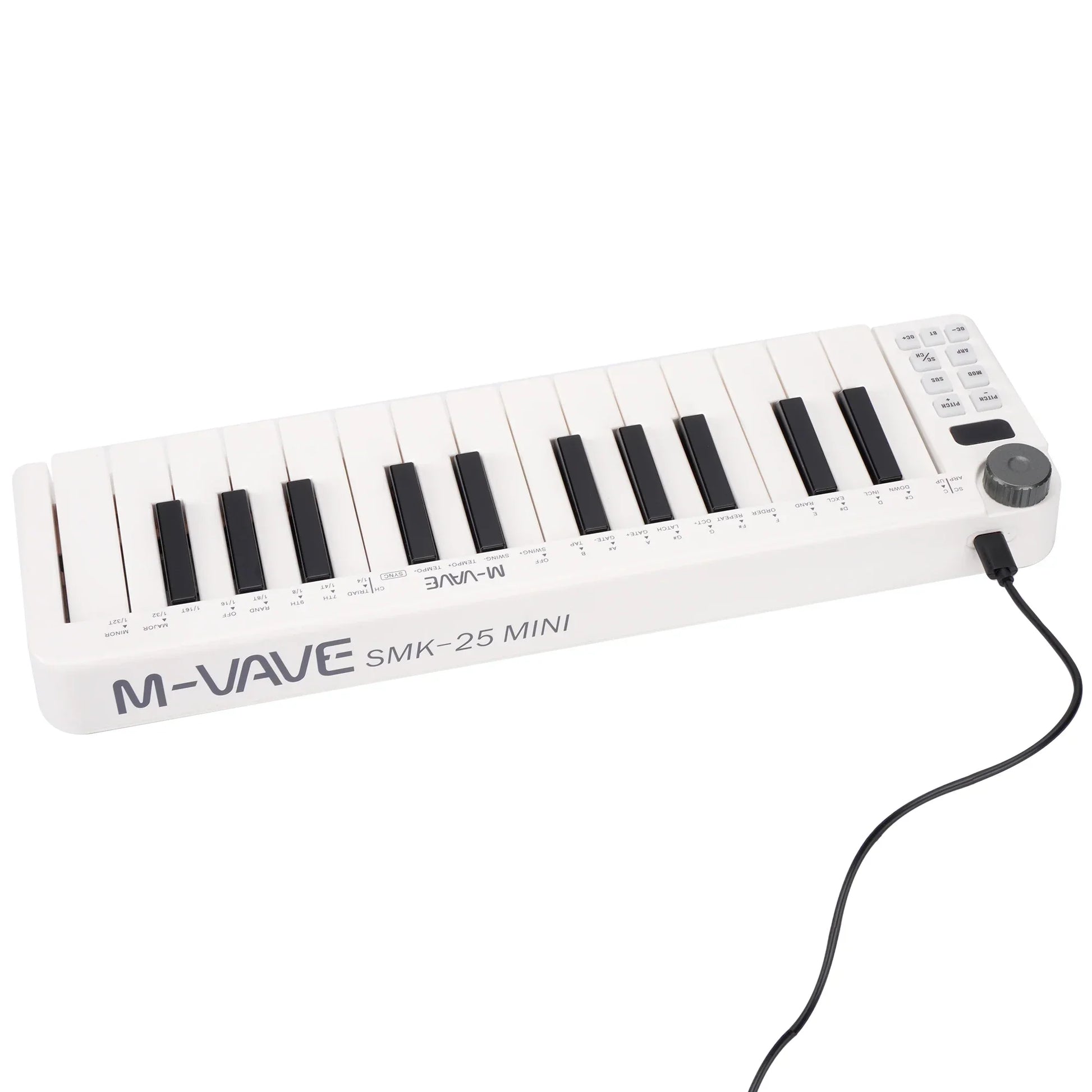 White m-vave smk-25mini midi keyboard rechargeable with 25 black keys and control buttons portable instrument mini portable