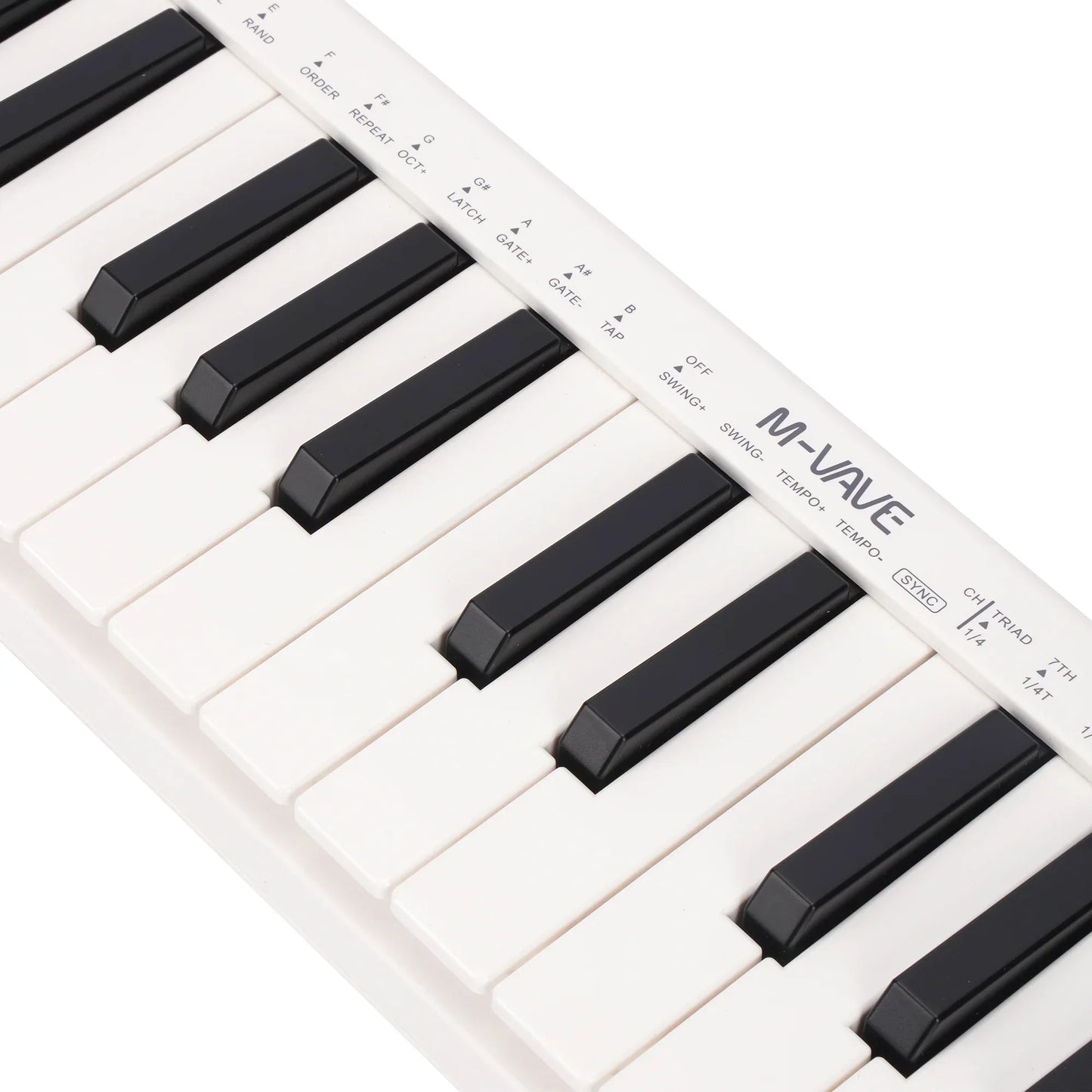White m-vave smk-25mini midi keyboard rechargeable with black and white keys and control buttons mini portable instrument