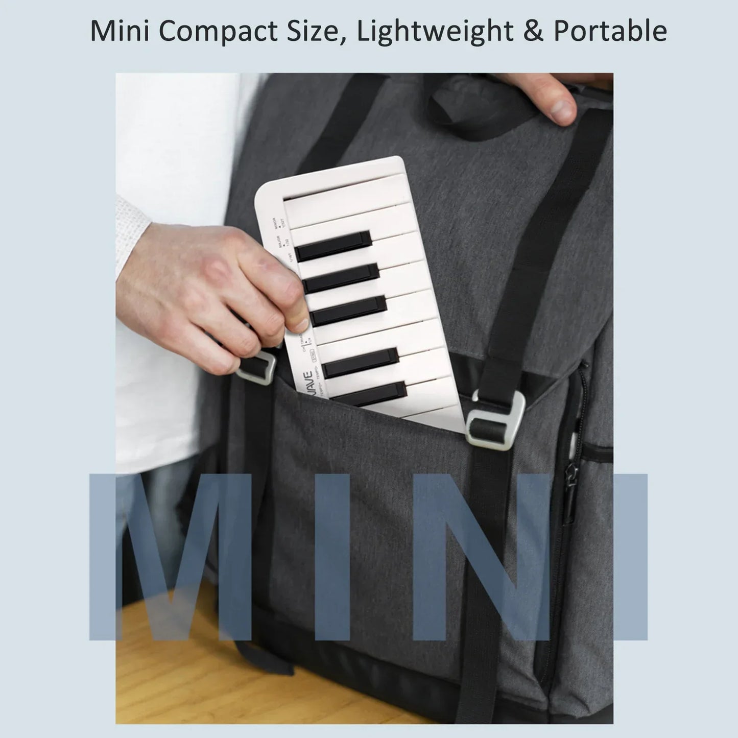 White and black m-vave smk-25mini midi keyboard rechargeable with 25 velocity sensitive keys and 1 control knob