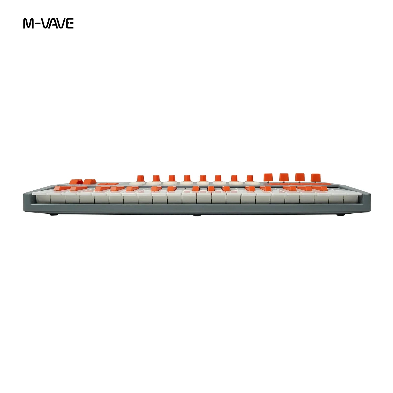M-vave smk-37 elite wireless midi keyboard with sleek gray chassis white keycaps orange accent keys battery powered daw