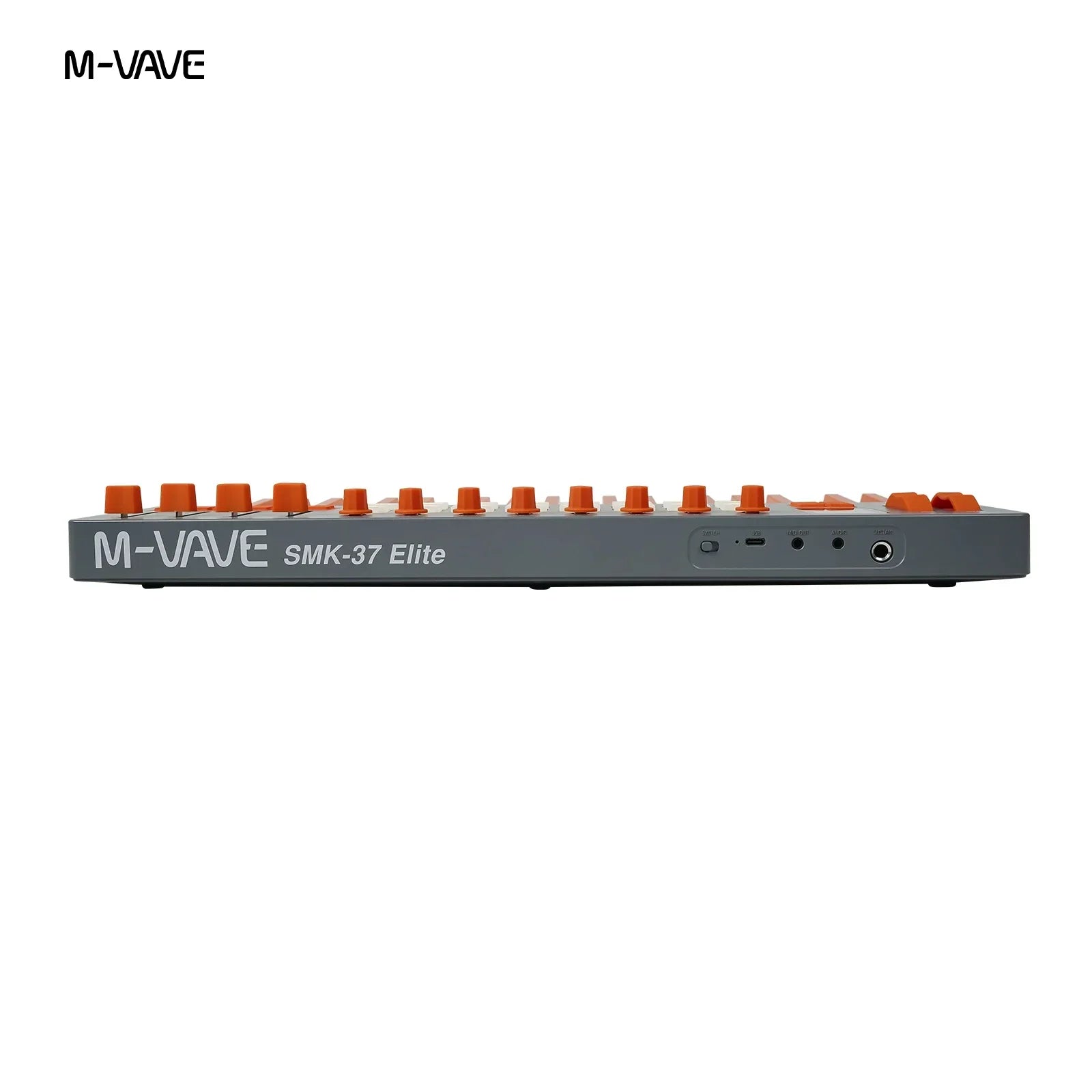 Gray smk-37 elite wireless midi controller with orange knobs and ports battery powered daw compatible midi keyboard