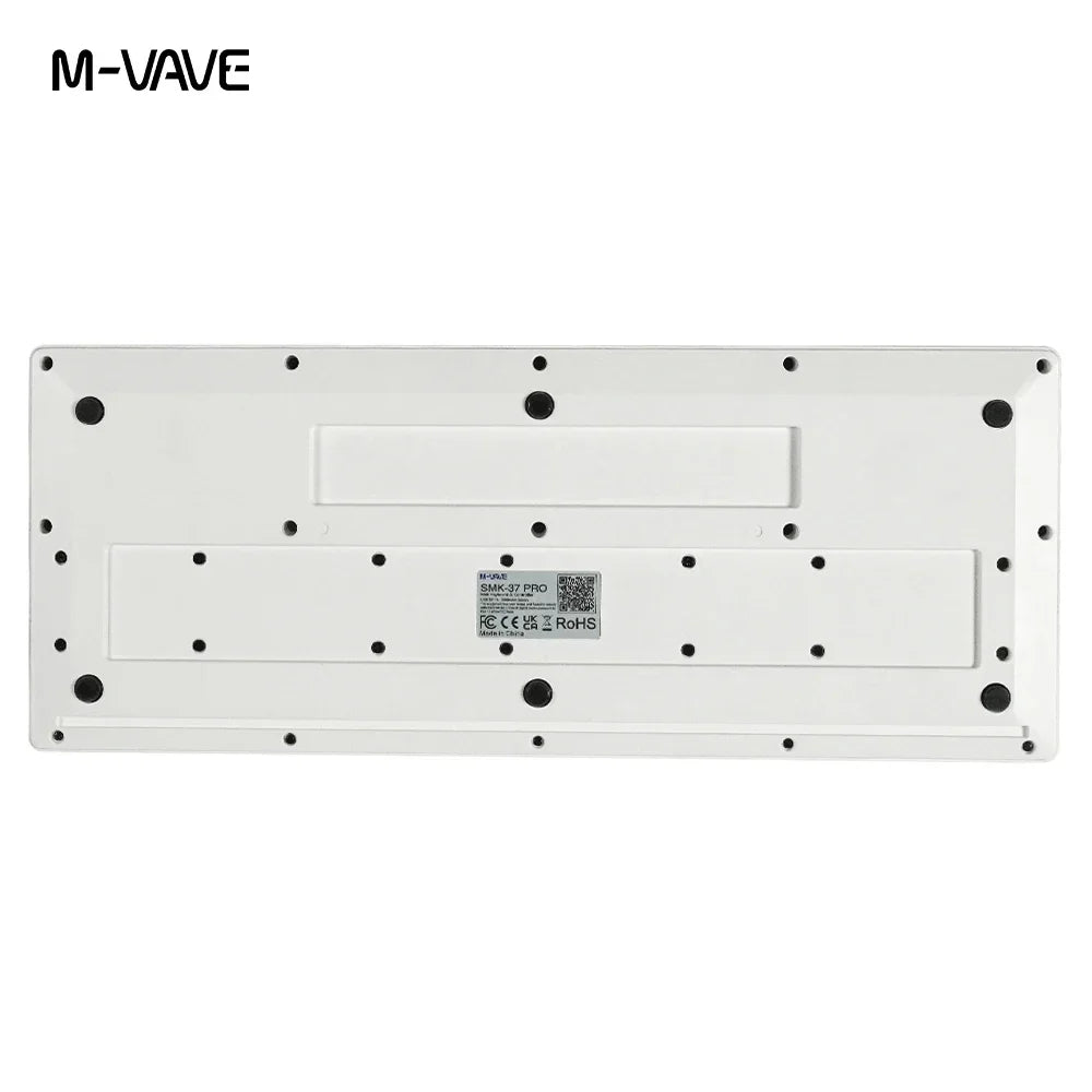 White plastic keyboard base of m-vave smk-37 pro midi controller with black mounting screws and model label visible