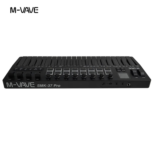 Black m-vave smk-37 pro usb midi controller keyboard with 37 keys rgb pads and knobs supports software operation