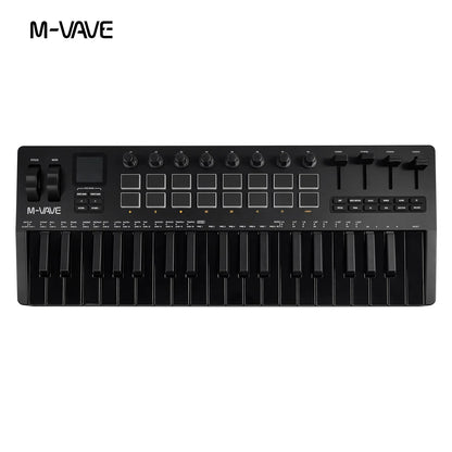 Black m-vave 25-key usb midi controller with rgb pads and knobs supports software operation for windows mac ios android