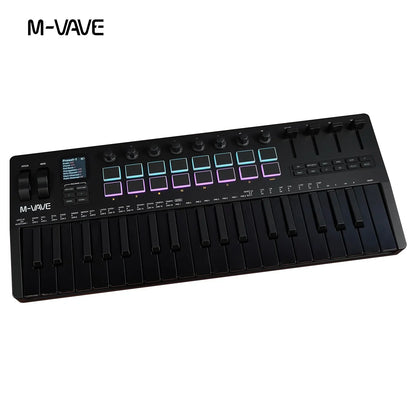 Black m-vave smk-37 pro 37-key usb midi controller with rgb pads and knobs supports software operation for windows mac ios android