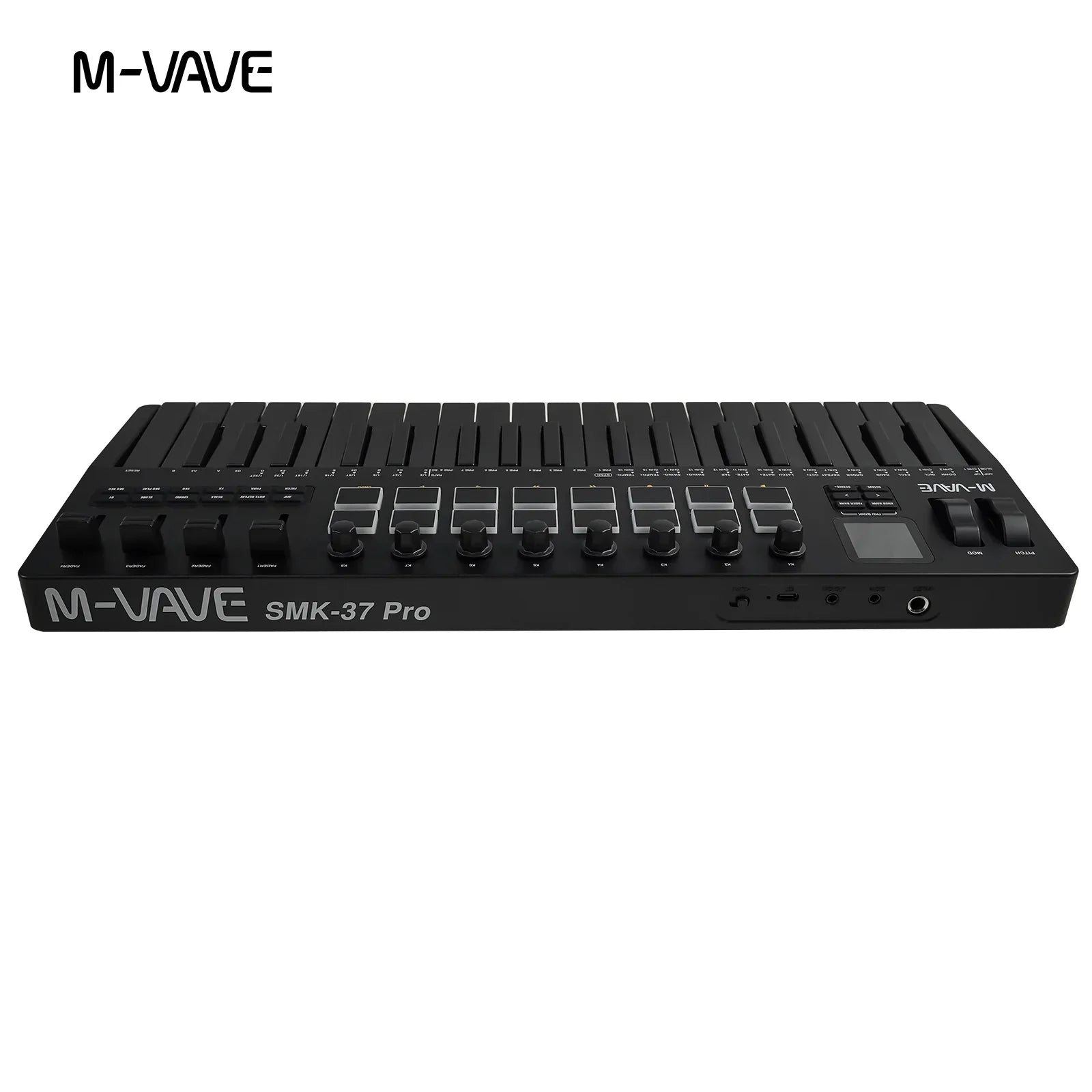 Black m-vave smk-37 pro usb midi controller with 37 keys 16 rgb pads 8 knobs supports software for windows mac ios android