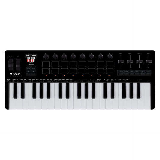 Black m-audio m-wave pro midi controller keyboard with white and black keys 16 rgb pads and 8 knobs synthesizer portable keyboard
