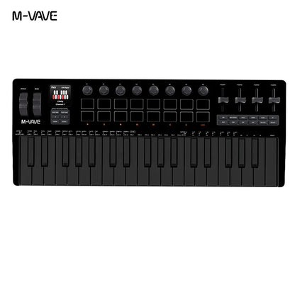 Black m-vave smk-37 pro midi pads keyboard with 32 keys and eight knobs is a sound source portable for music production