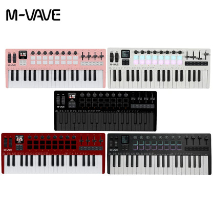 M-vave smk-37 pro midi pads in pink white black and red with illuminated keys and knobs sound source portable device