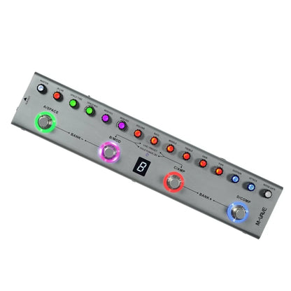 Gray metal m-vave tank-b digital multi-effects guitar pedal with colorful footswitches and 36 editable presets