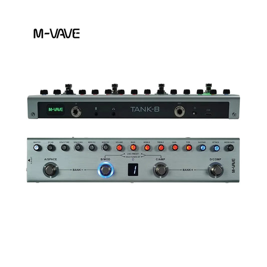 M-vave tank b multi effects digital multi-function processor with silver metal chassis and illuminated control lights