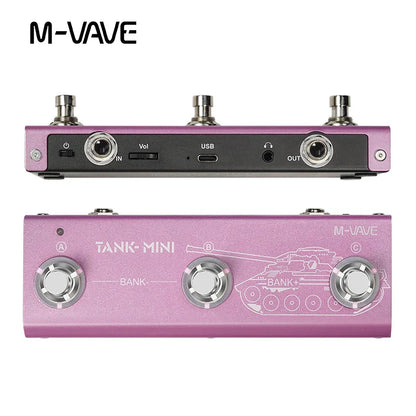 M-vave tank mini guitar multi-effects pedal with matte pink metallic finish mod fx delay and silver footswitches engraving
