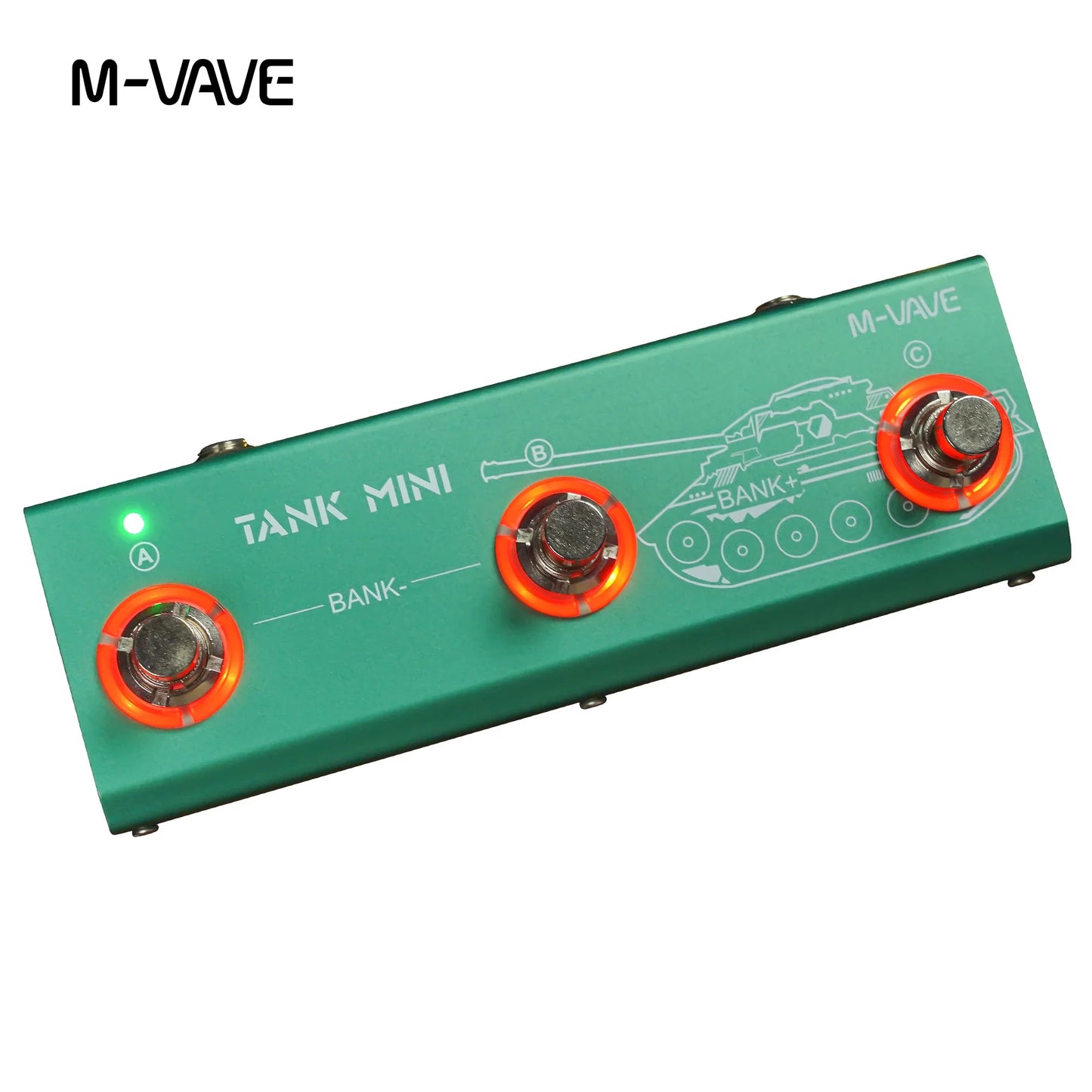 M-vave tank mini effect guitar pedal with teal metallic body orange footswitches supports otg recording and built-in cab effects