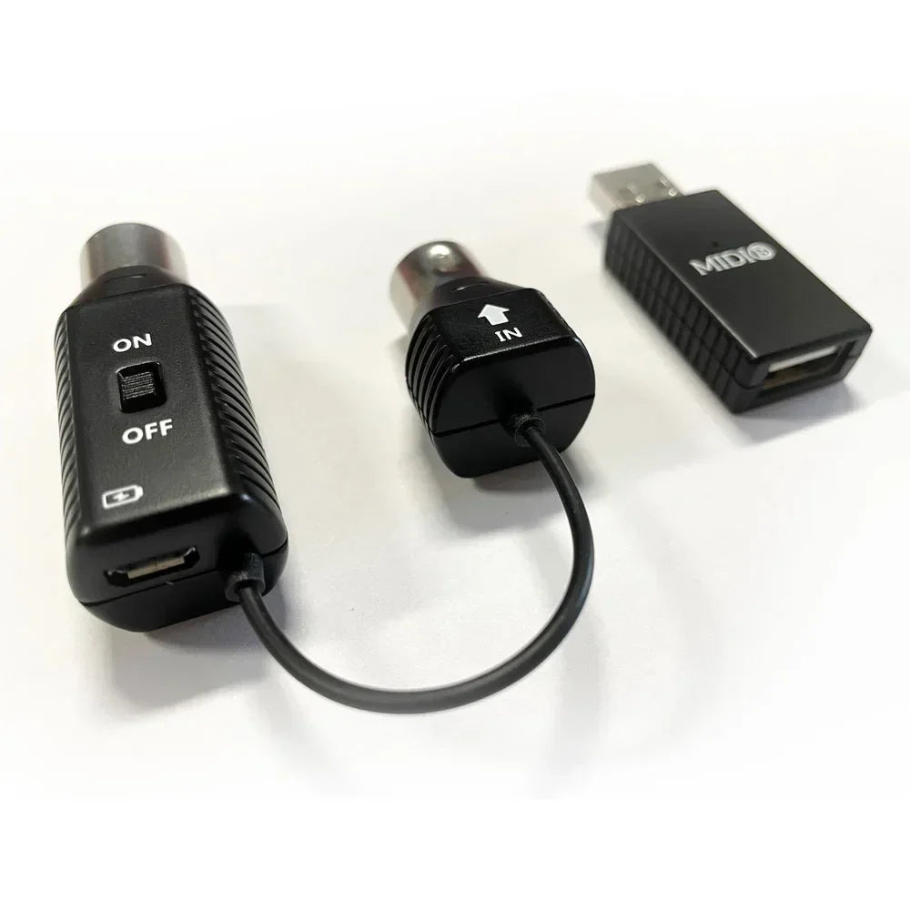 Black midi adapter with usb port and on off switch from m vave wireless midi system for piano keyboard android use