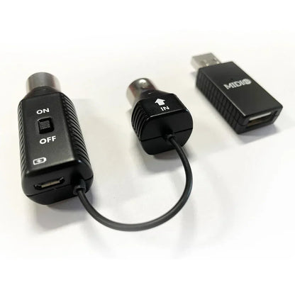 Black midi adapter with usb port and on off switch from m vave wireless midi system for piano keyboard android use