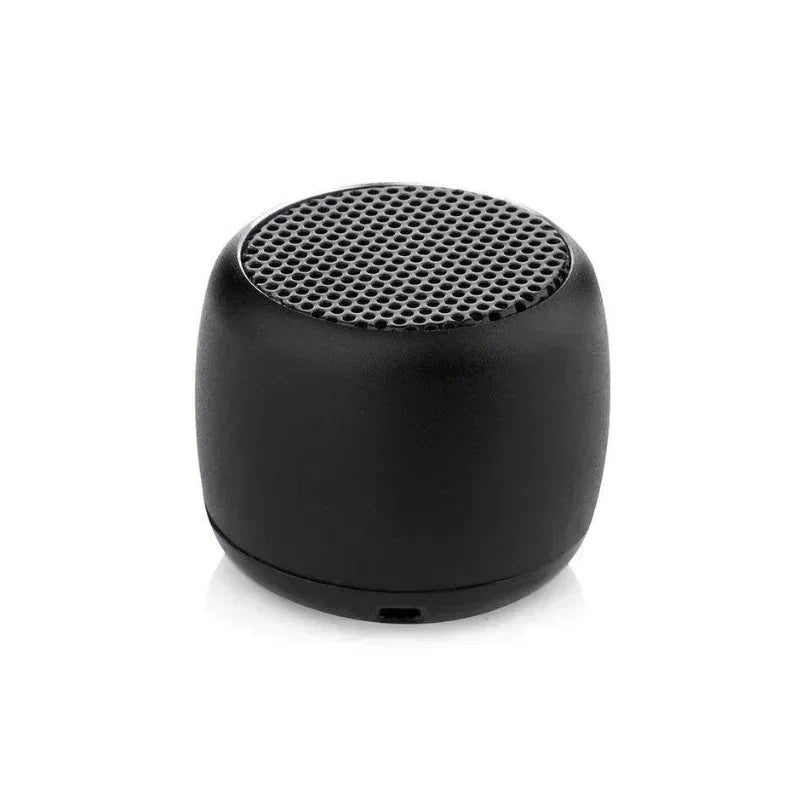 Black cylindrical portable bluetooth speaker with perforated top grille and matte finish for outdoor subwoofer speaker use